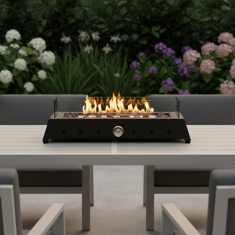40000 BTU 28" Black Steel Propane Rectangular Fire Pit HomeRoots