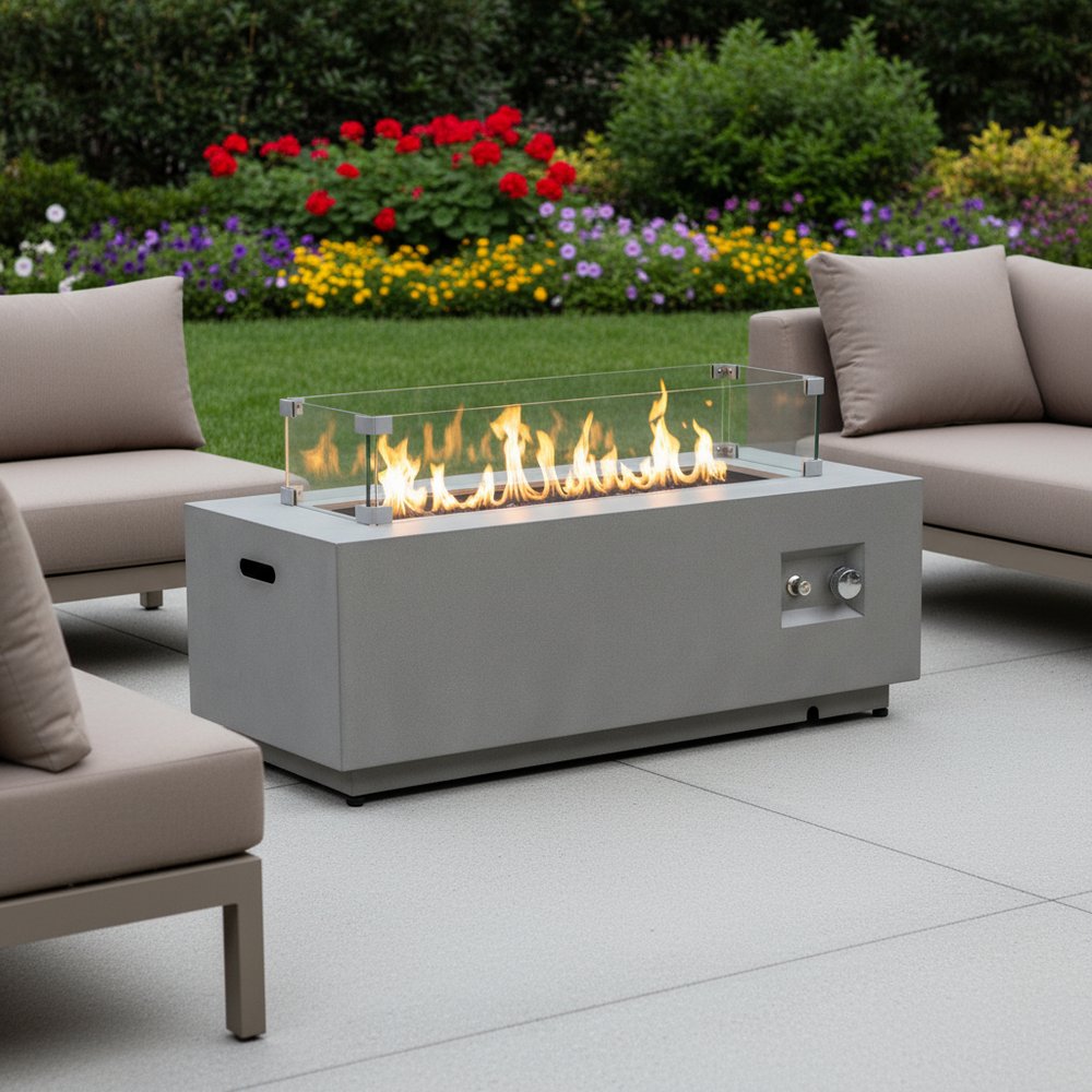 50000 BTU 42" Gray Steel Propane Rectangular Fire Pit With Cover HomeRoots