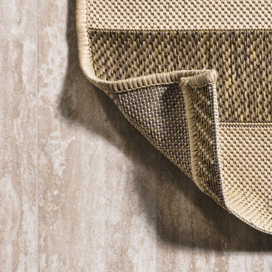 8' Beige And Brown Striped Indoor Outdoor Runner Rug
