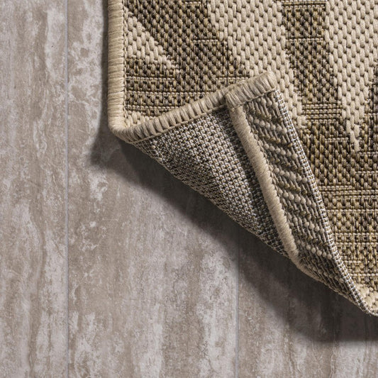 10' Brown And Beige Floral Indoor Outdoor Runner Rug