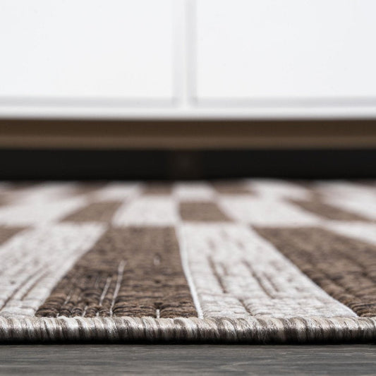 10' Beige And Brown Striped Indoor Outdoor Runner Rug