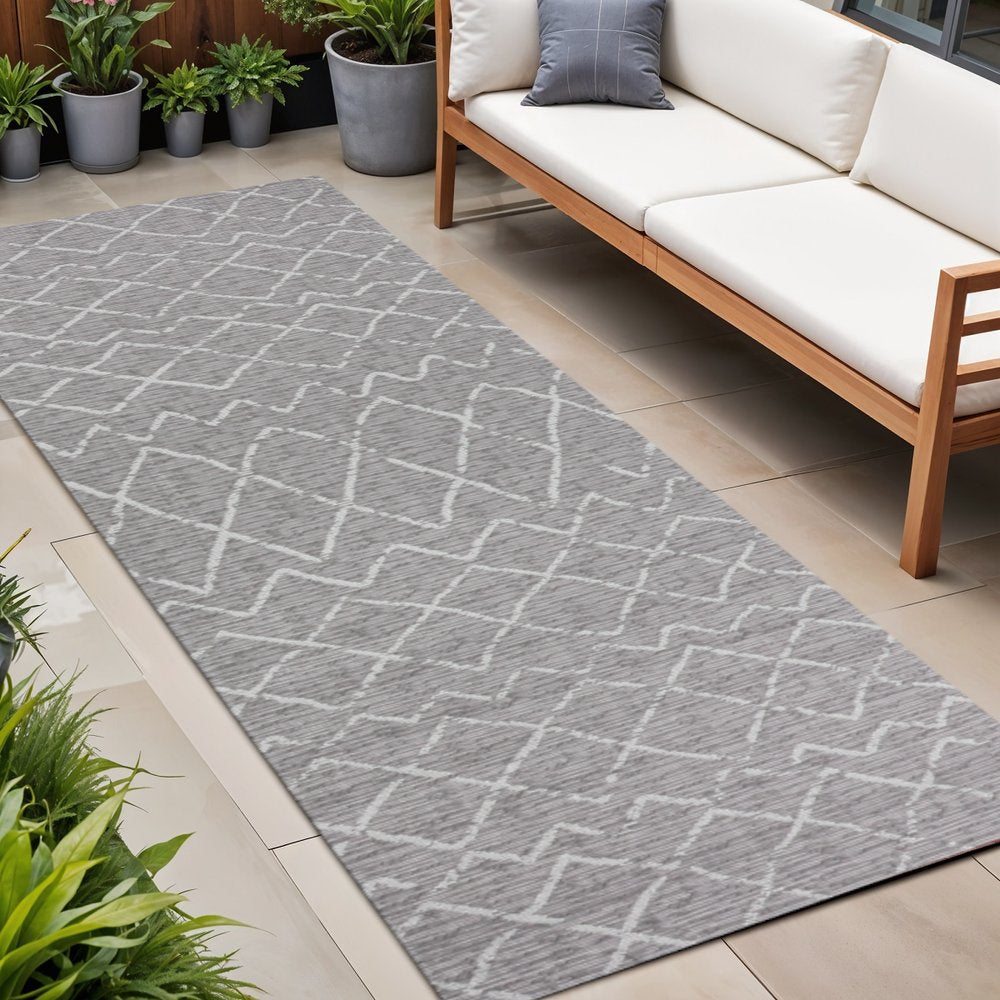 10' Gray And Cream Moroccan Indoor Outdoor Runner Rug HomeRoots