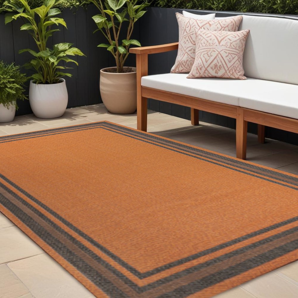 8' X 10' Orange And Dark Gray Striped Indoor Outdoor Area Rug HomeRoots