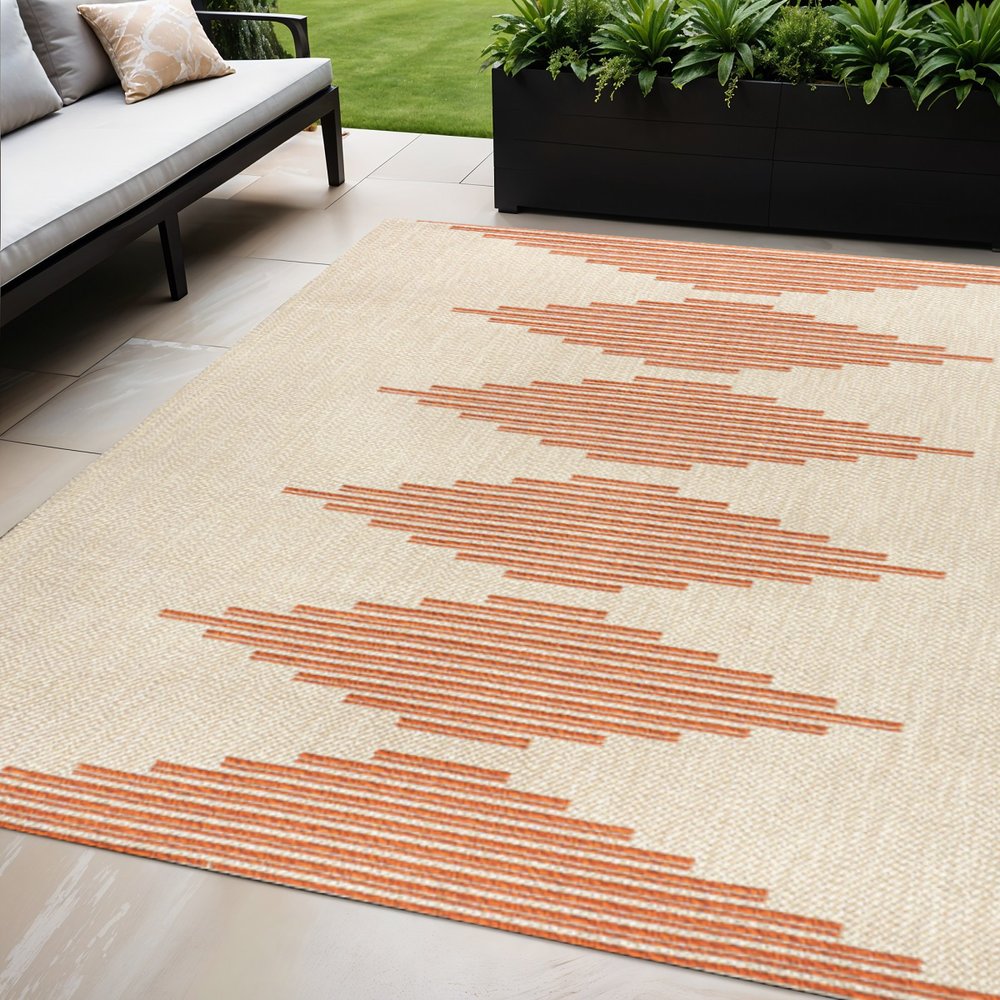 5' X 8' Beige And Orange Abstract Indoor Outdoor Area Rug HomeRoots
