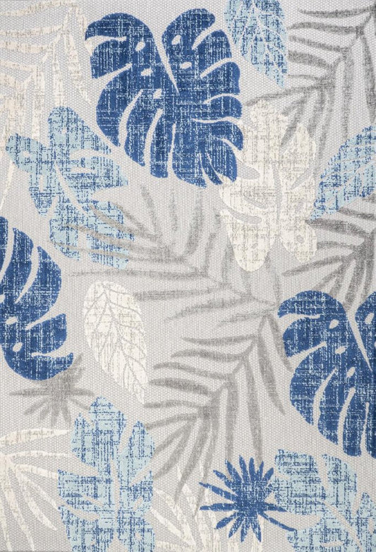 4' X 6' Light Gray And Navy Blue Floral Indoor Outdoor Area Rug