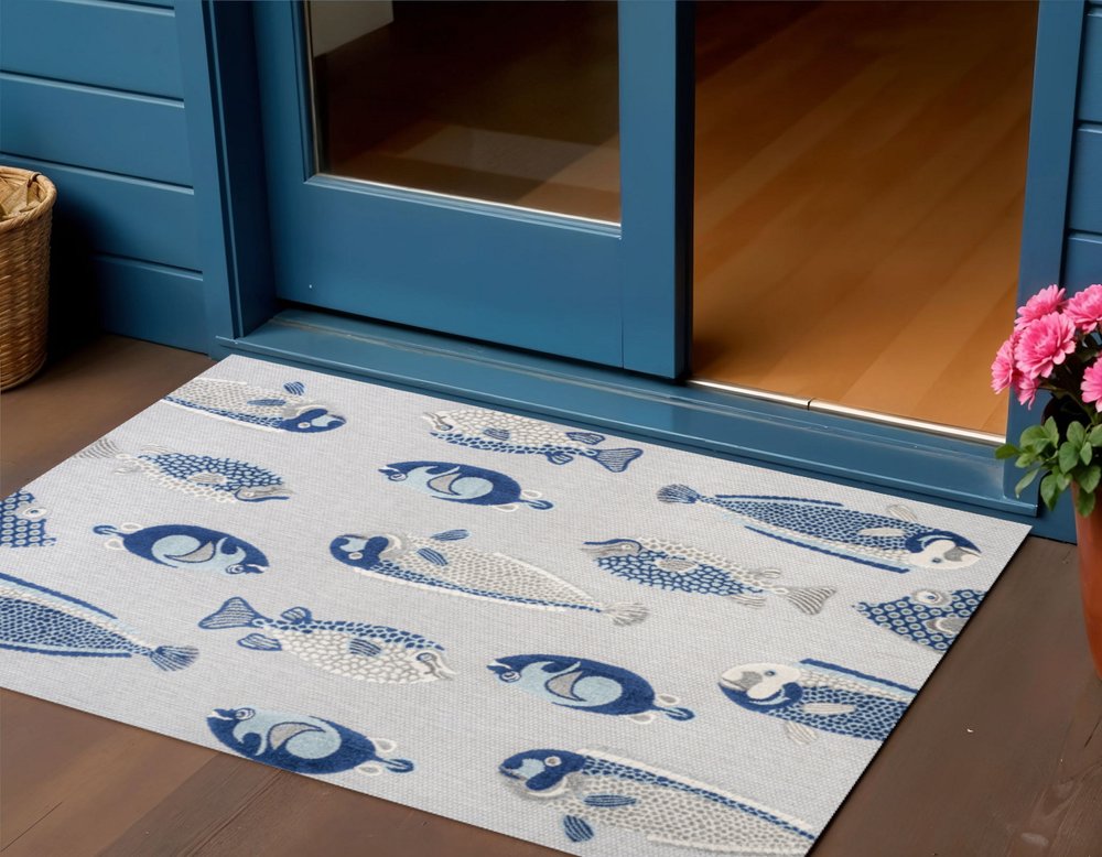 3' X 5' Gray And Navy Blue Animal Print Indoor Outdoor Area Rug HomeRoots