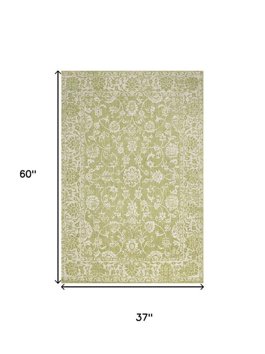 3' X 5' Green And Cream Medallion Indoor Outdoor Area Rug HomeRoots