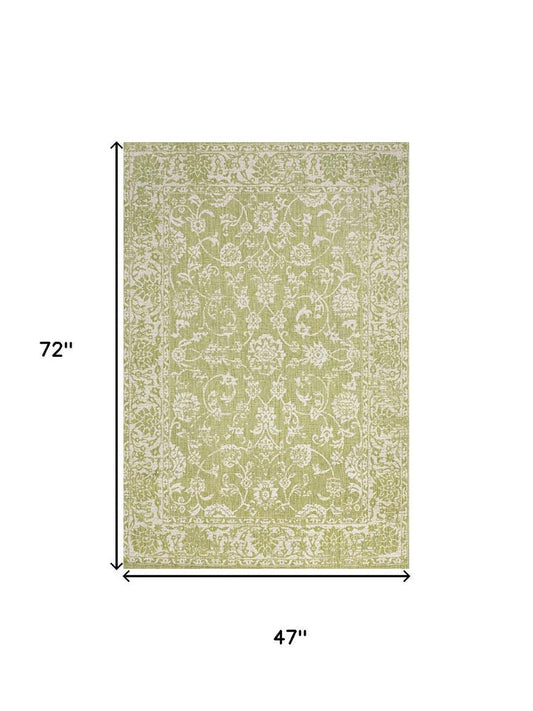 4' X 6' Green And Cream Medallion Indoor Outdoor Area Rug