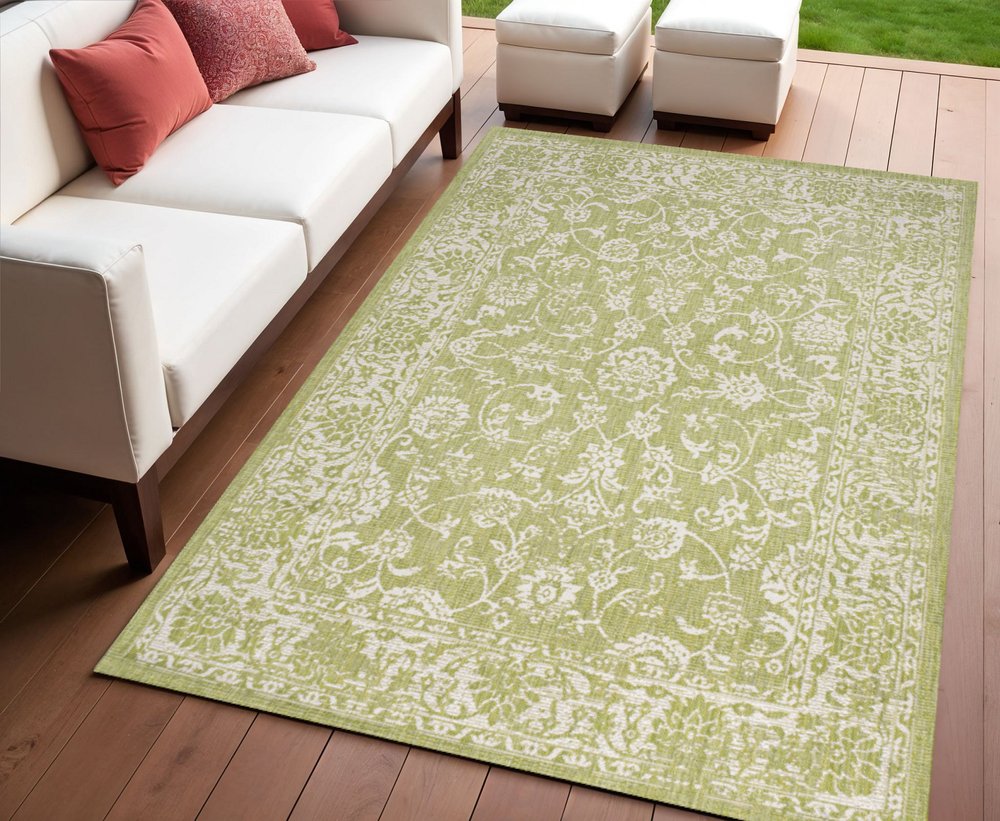 4' X 6' Green And Cream Medallion Indoor Outdoor Area Rug HomeRoots