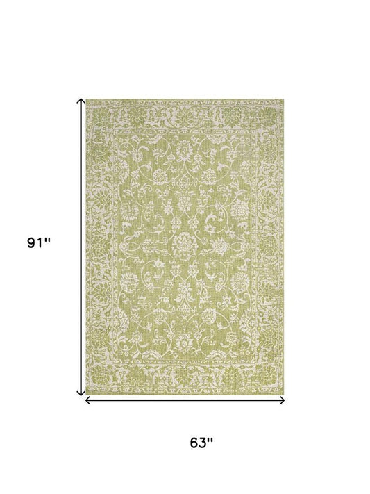 5' X 8' Green And Cream Medallion Indoor Outdoor Area Rug HomeRoots