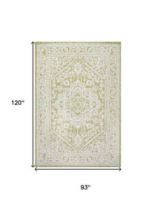 8' X 10' Green And Cream Medallion Indoor Outdoor Area Rug HomeRoots