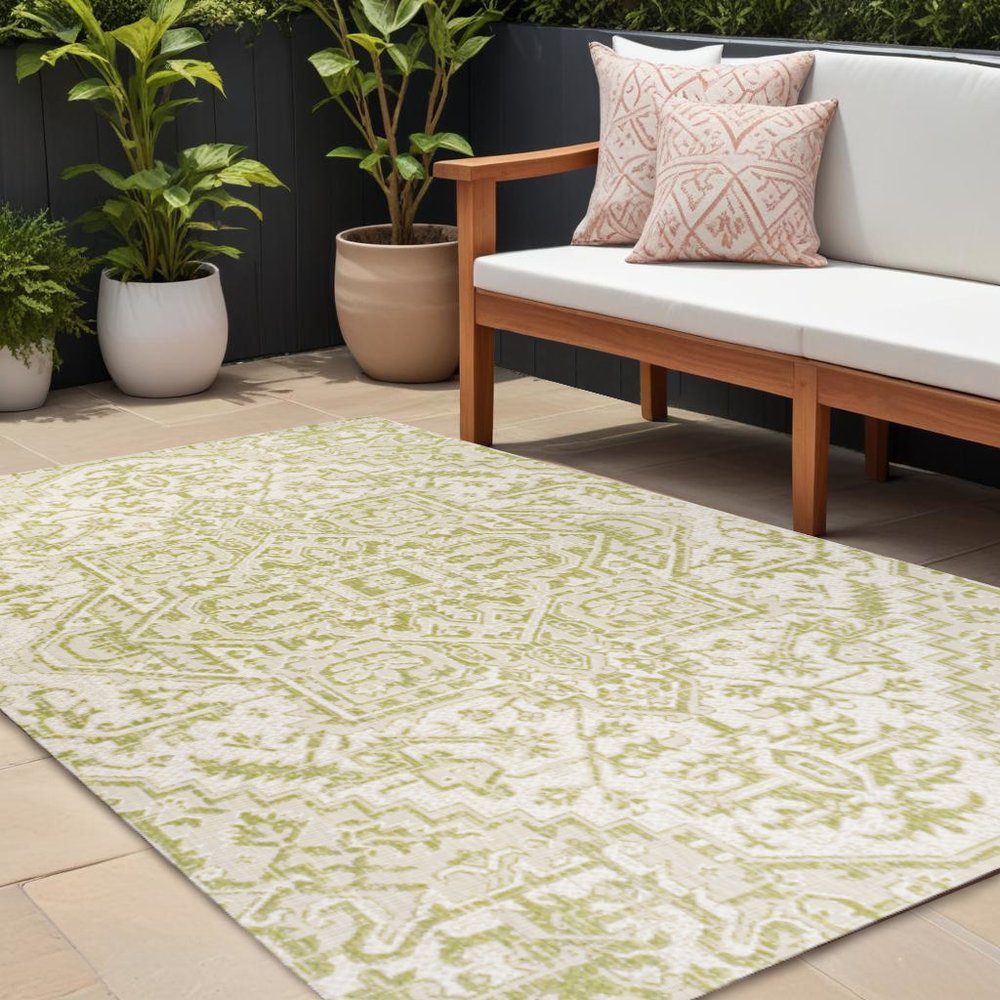 8' X 10' Cream And Green Medallion Indoor Outdoor Area Rug HomeRoots