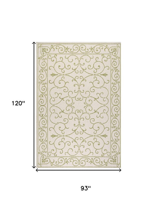 8' X 10' Cream And Green Medallion Indoor Outdoor Area Rug HomeRoots