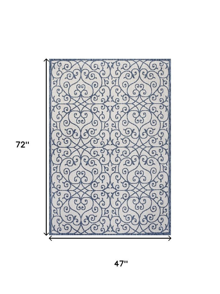 4' X 6' Blue And Cream Geometric Indoor Outdoor Area Rug HomeRoots