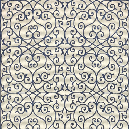 8' X 10' Navy Blue And Beige Geometric Indoor Outdoor Area Rug HomeRoots