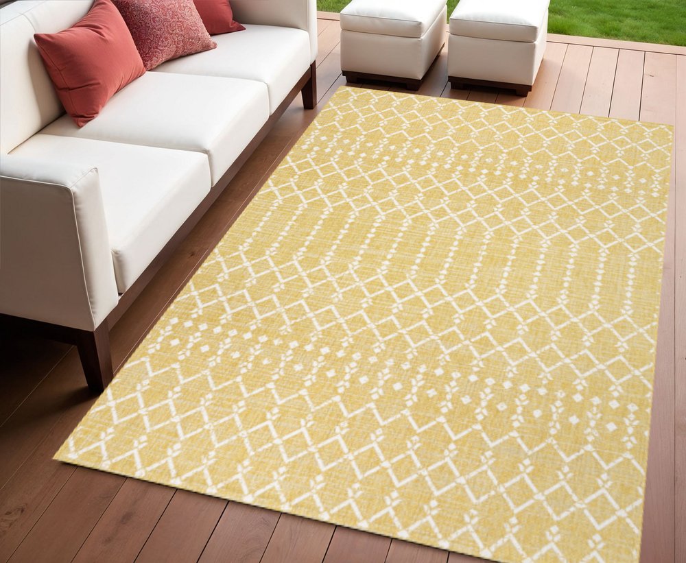 4' X 6' Yellow And Cream Trellis Indoor Outdoor Area Rug HomeRoots