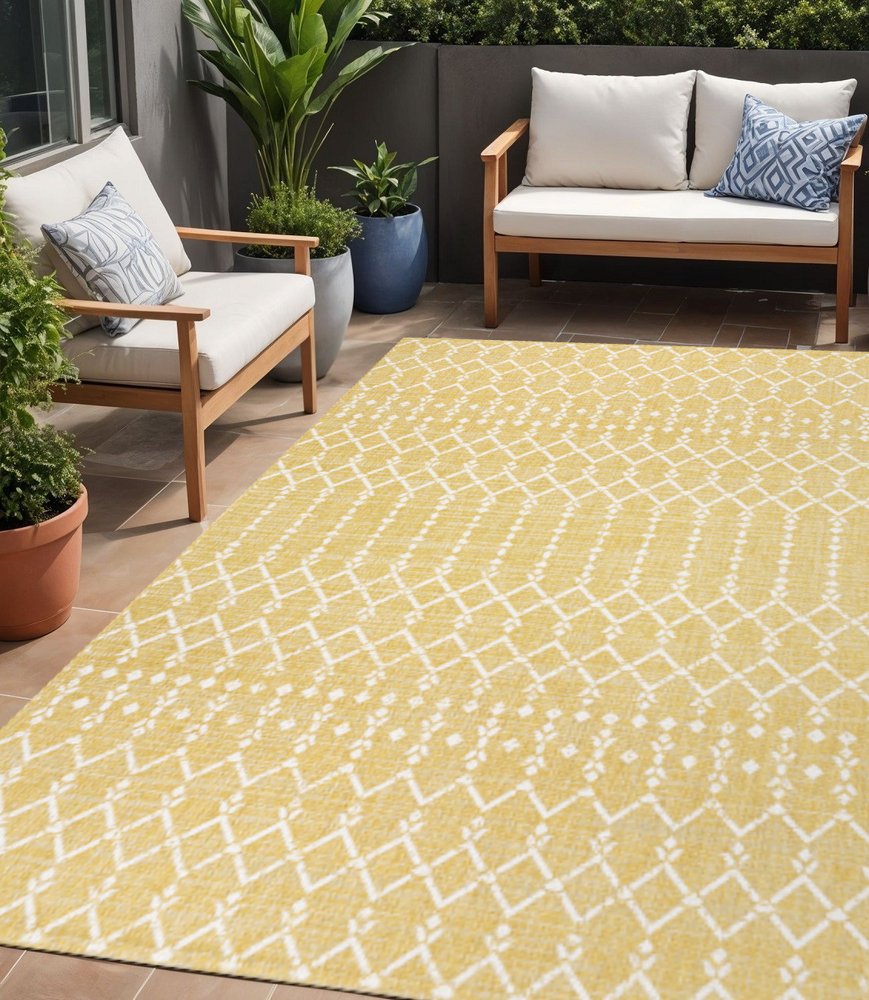 5' X 8' Yellow And Cream Trellis Indoor Outdoor Area Rug HomeRoots