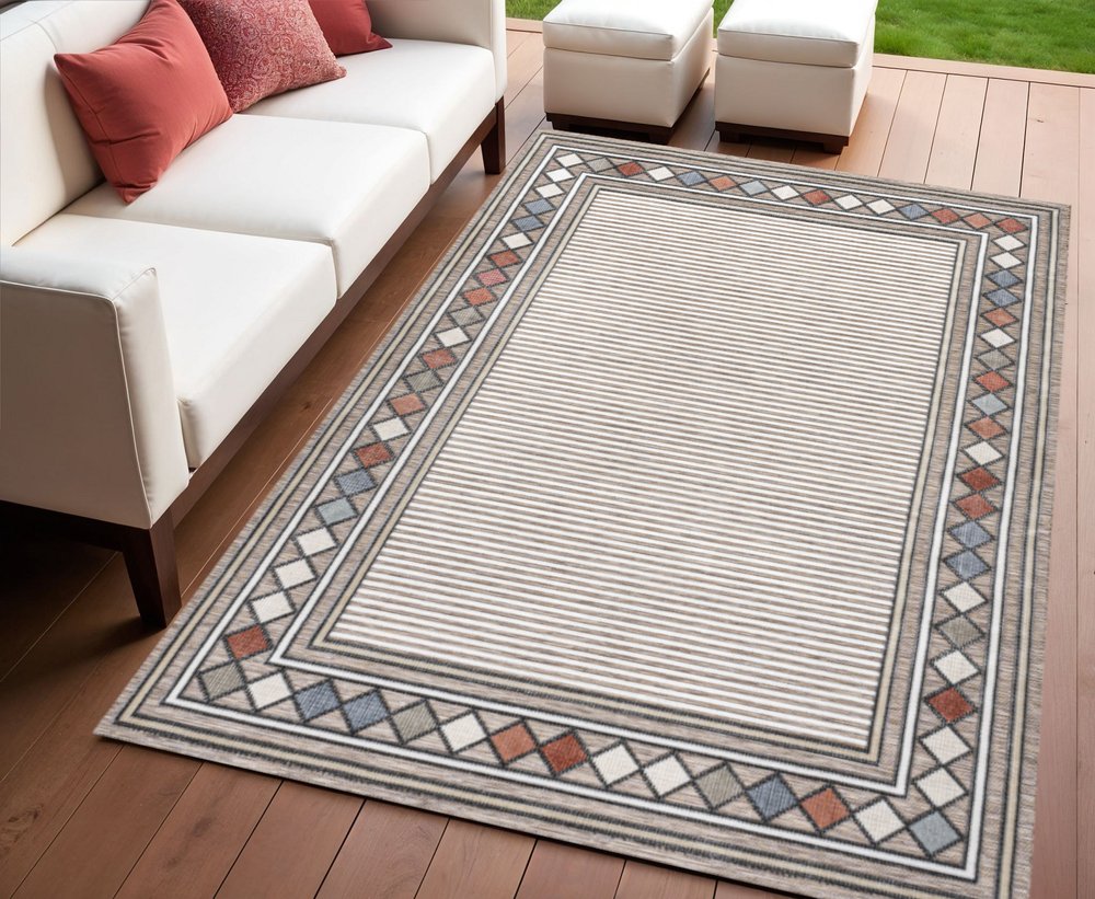 4' X 6' Brown And Ivory Geometric Indoor Outdoor Area Rug HomeRoots