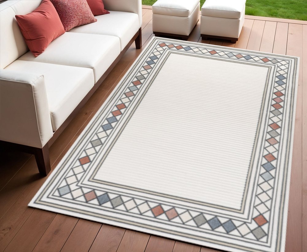 4' X 6' Ivory And Beige Geometric Indoor Outdoor Area Rug HomeRoots