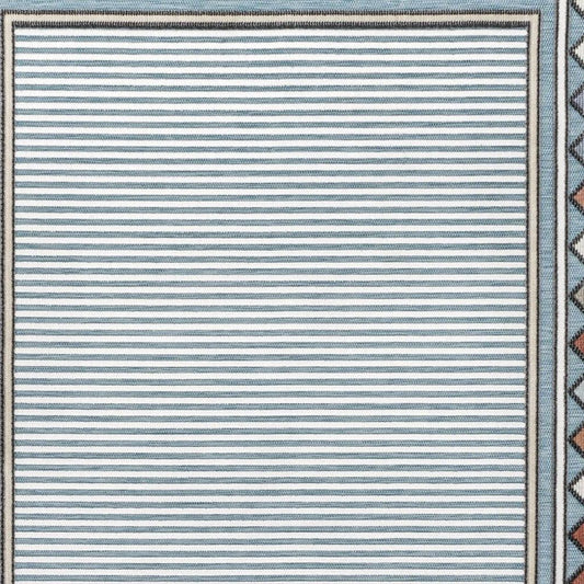 8' X 10' Blue And Ivory Geometric Indoor Outdoor Area Rug
