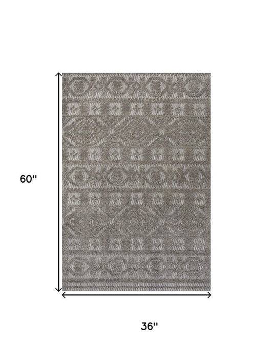 3' X 5' Dark Gray And Ivory Moroccan Indoor Outdoor Area Rug