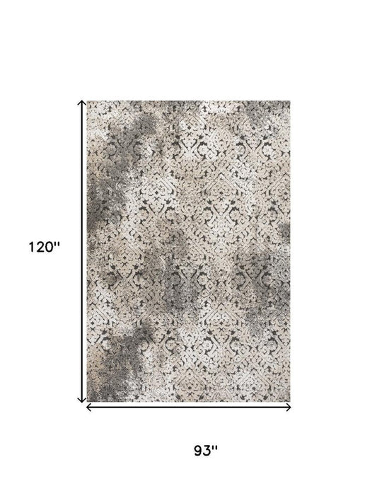 8' X 10' Cream Beige And Dark Gray Abstract Indoor Outdoor Area Rug