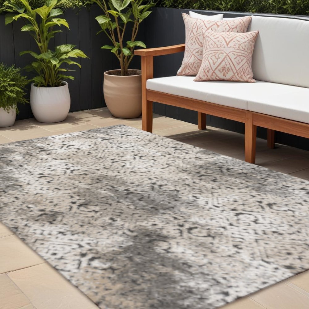 8' X 10' Cream Beige And Dark Gray Abstract Indoor Outdoor Area Rug HomeRoots