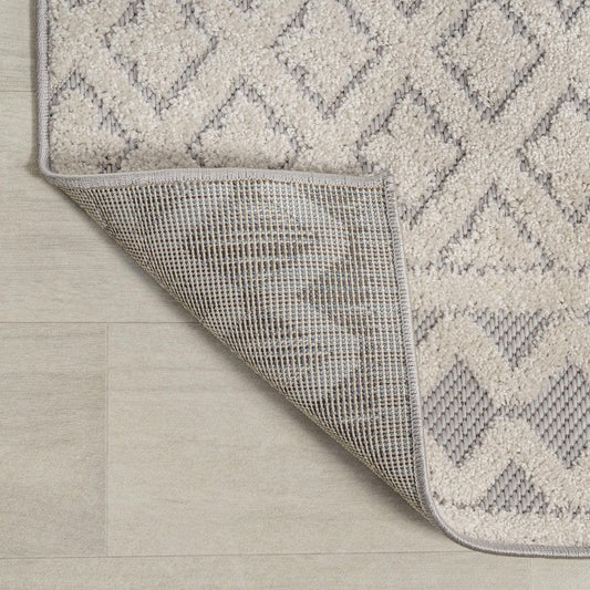 8' Cream And Gray Trellis Indoor Outdoor Runner Rug