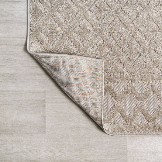 8' Beige And Gray Trellis Indoor Outdoor Runner Rug