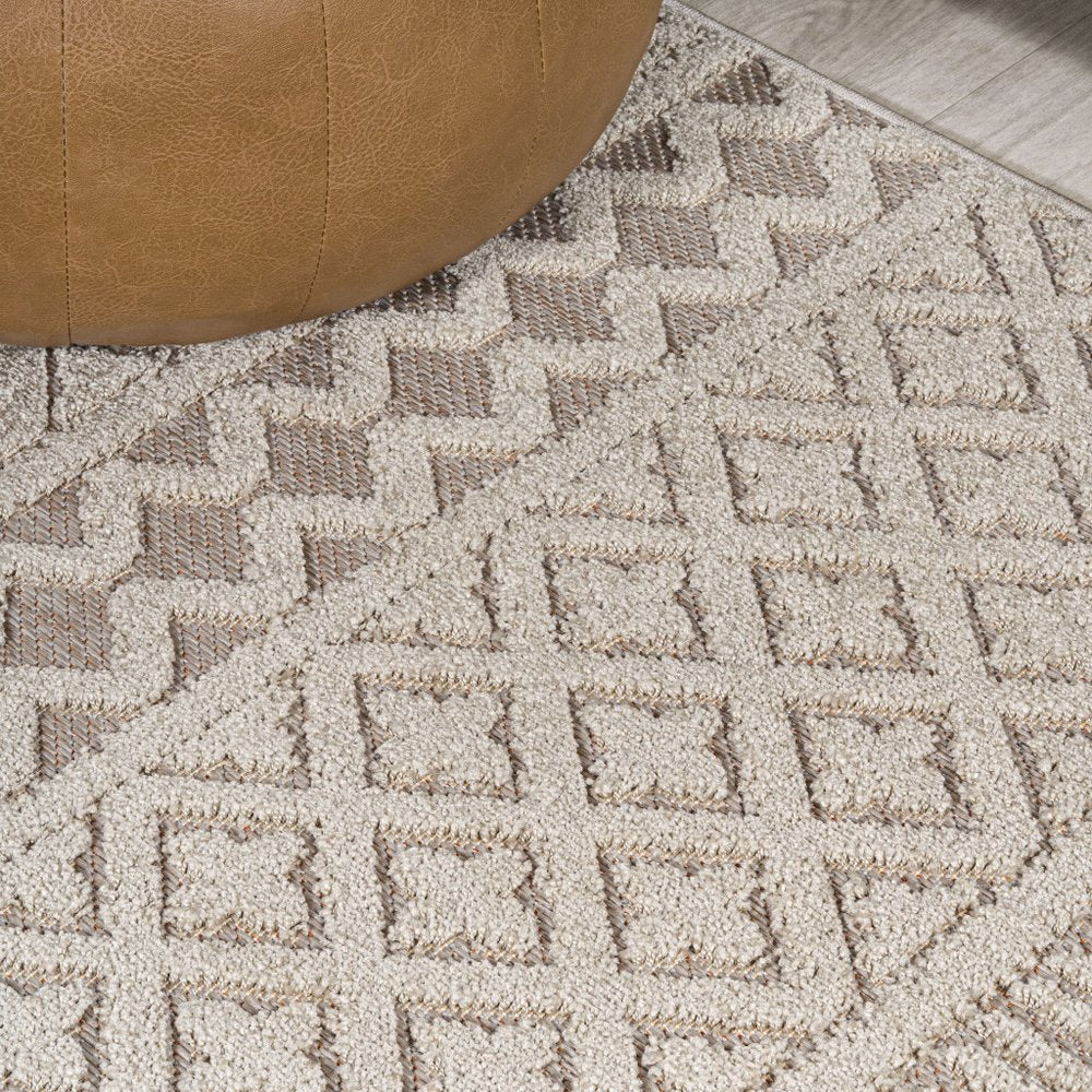 8' Beige And Gray Trellis Indoor Outdoor Runner Rug HomeRoots