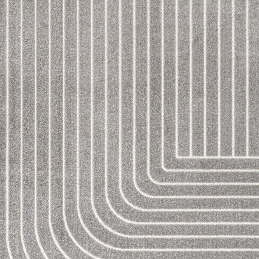 8' X 10' Gray And Ivory Striped Indoor Outdoor Area Rug