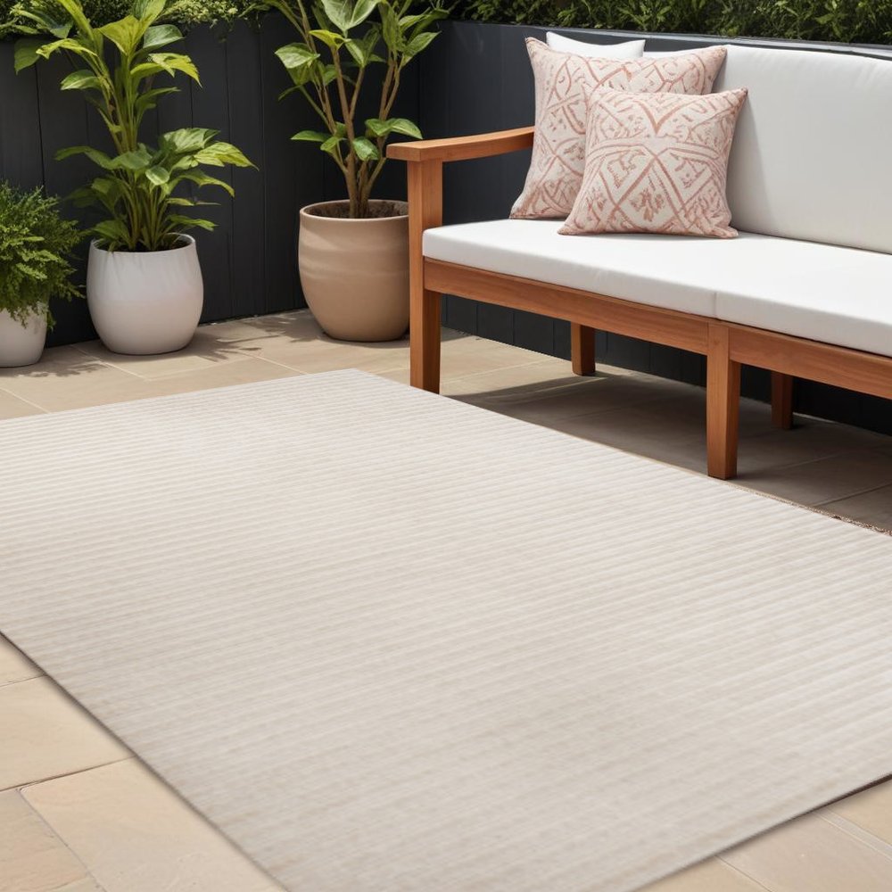 8' X 10' Ivory And Cream Striped Indoor Outdoor Area Rug HomeRoots