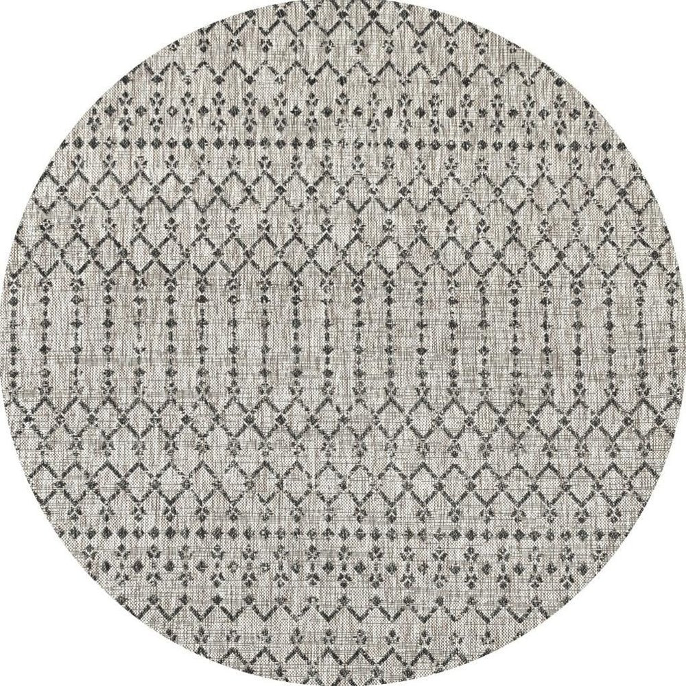 8' Light Gray And Black Round Trellis Indoor Outdoor Area Rug HomeRoots