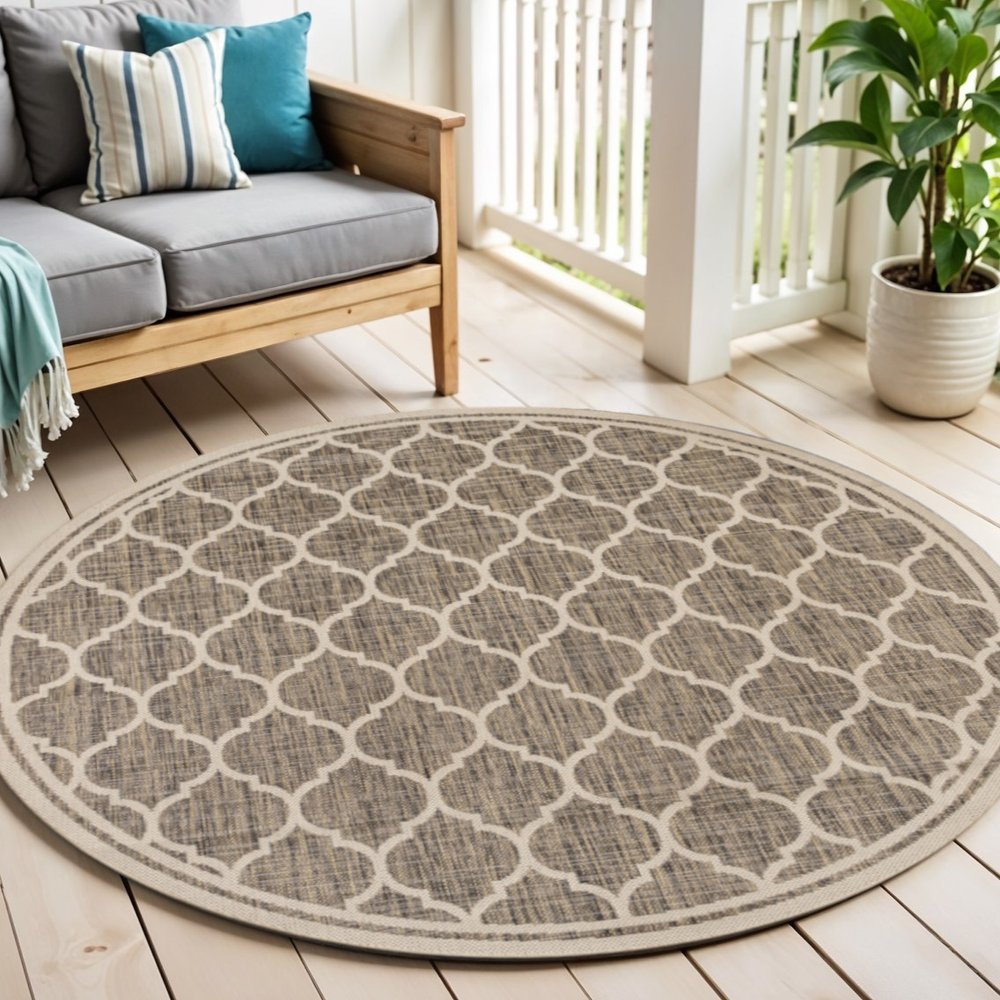 6' Brown And Beige Round Geometric Indoor Outdoor Area Rug HomeRoots