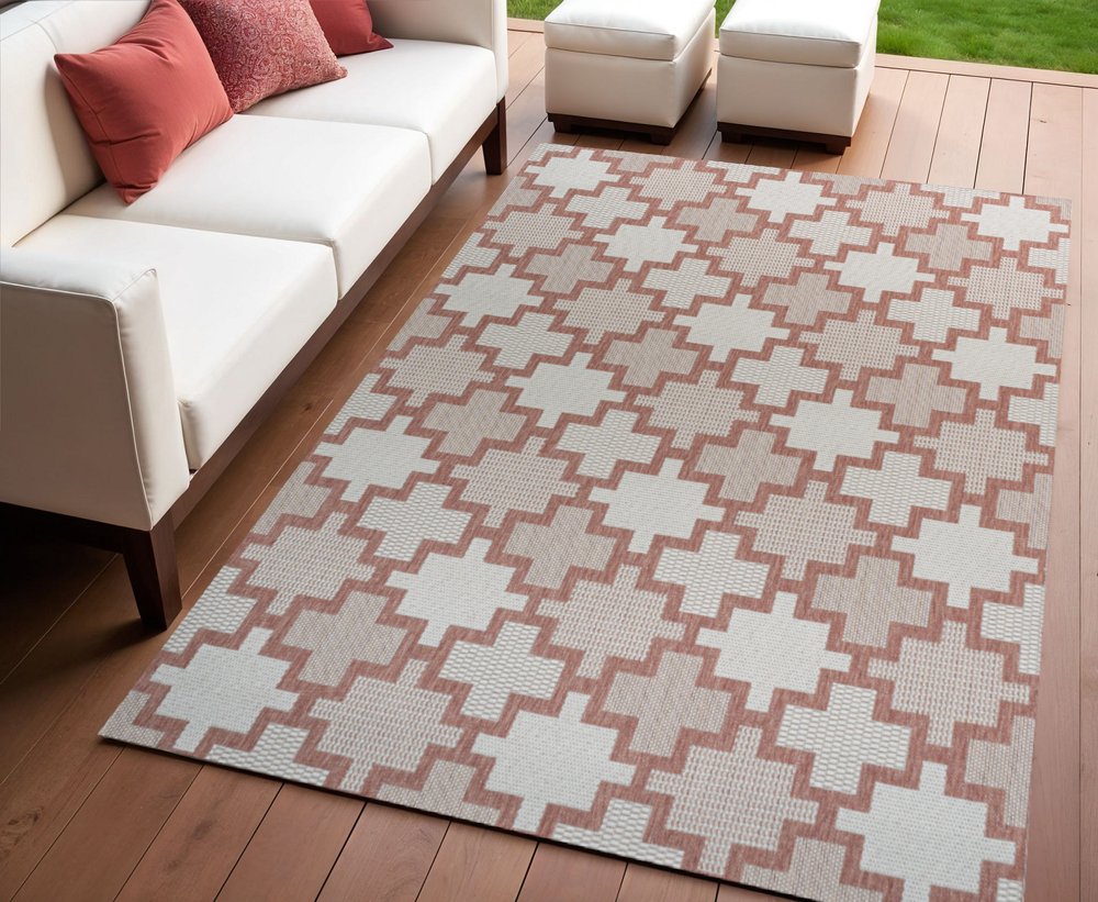 4' X 6' Salmon And Cream Trellis Indoor Outdoor Area Rug HomeRoots