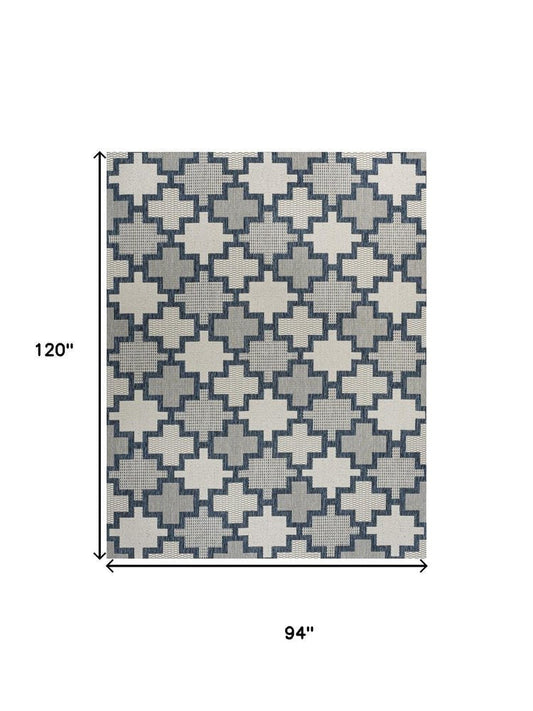 8' X 10' Navy Blue And Cream Trellis Indoor Outdoor Area Rug