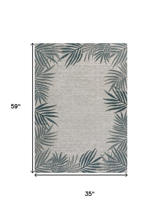 3' X 5' Blue And Cream Floral Indoor Outdoor Area Rug