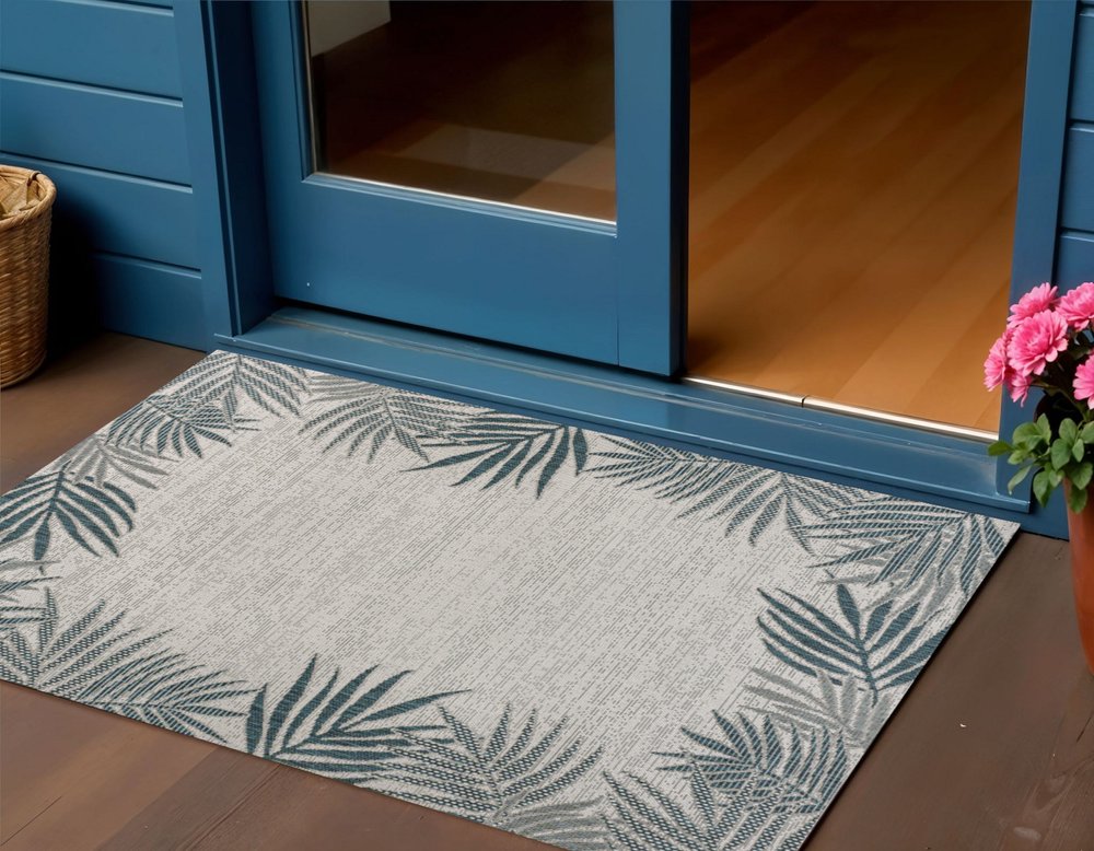 3' X 5' Blue And Cream Floral Indoor Outdoor Area Rug HomeRoots