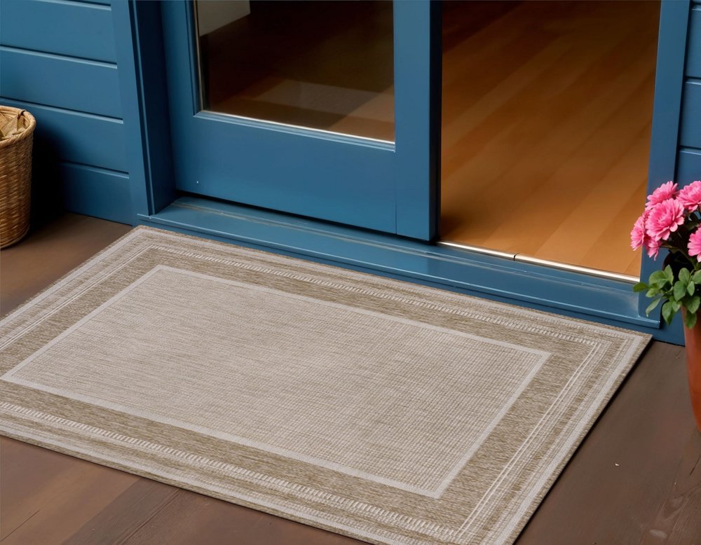 3' X 5' Beige And Cream Indoor Outdoor Area Rug HomeRoots