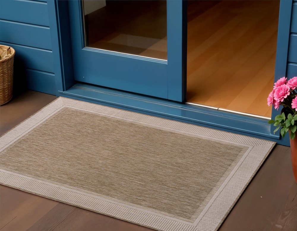 3' X 5' Beige And Cream Indoor Outdoor Area Rug HomeRoots