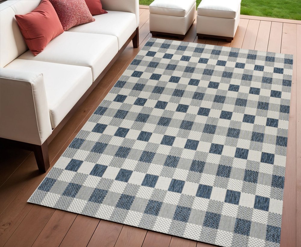 4' X 6' Navy Blue And Cream Geometric Indoor Outdoor Area Rug HomeRoots