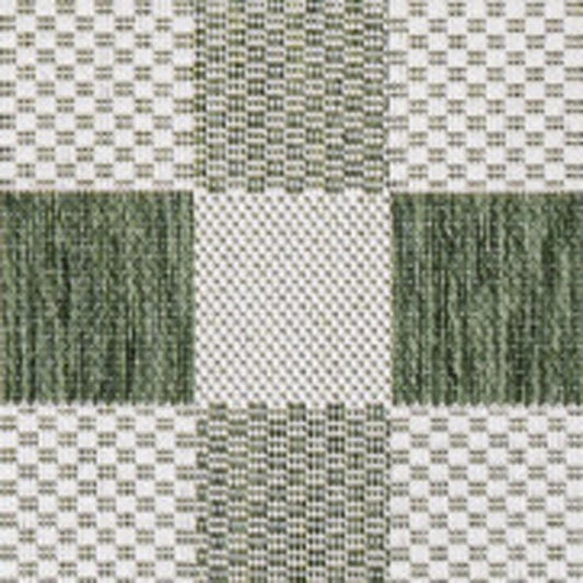 4' X 6' Green And Cream Geometric Indoor Outdoor Area Rug