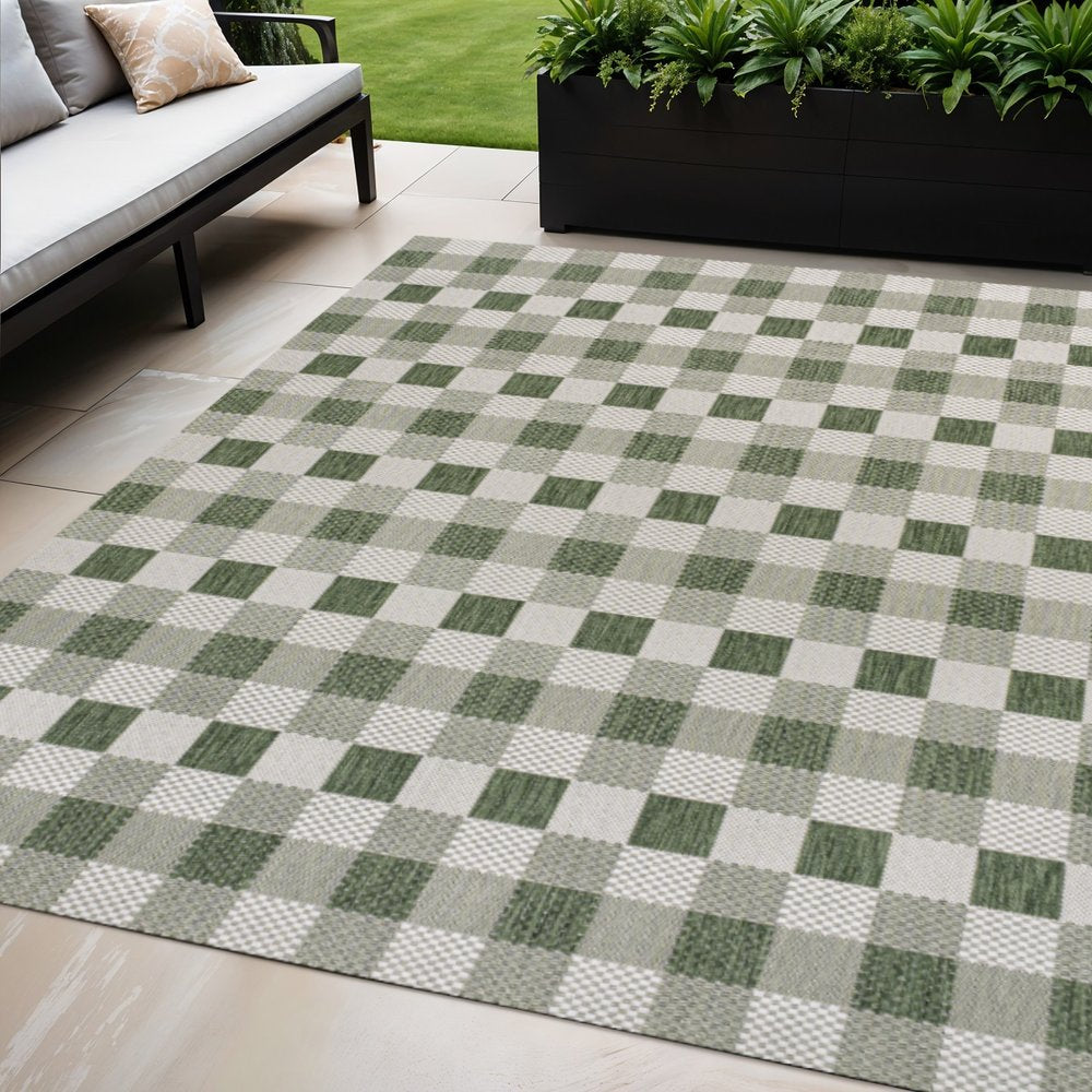 5' X 8' Green And Cream Geometric Indoor Outdoor Area Rug HomeRoots
