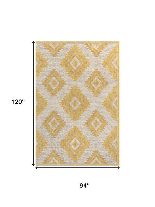 8' X 10' Yellow And Cream Moroccan Indoor Outdoor Area Rug
