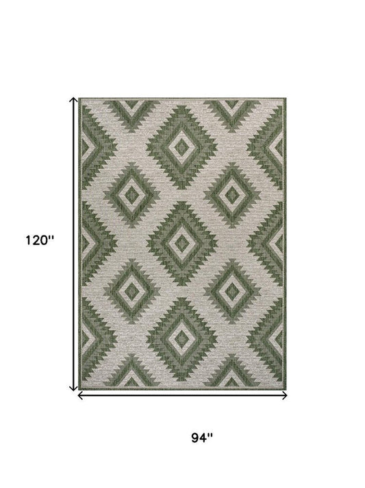 8' X 10' Green And Cream Moroccan Indoor Outdoor Area Rug