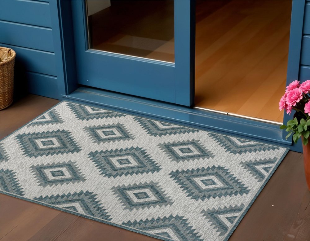 3' X 5' Turquoise And Cream Moroccan Indoor Outdoor Area Rug HomeRoots
