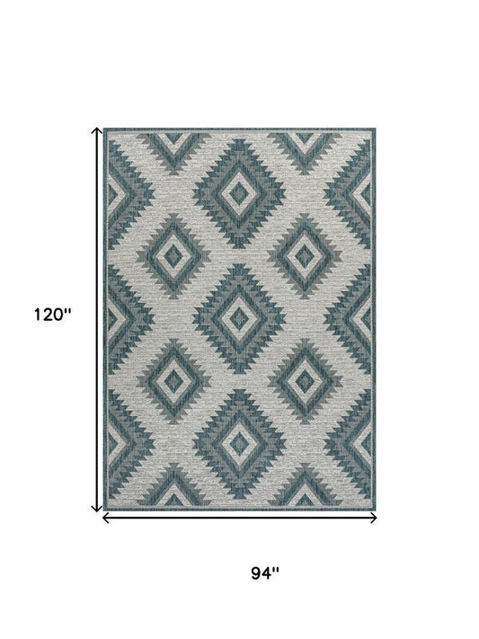 8' X 10' Turquoise And Cream Moroccan Indoor Outdoor Area Rug
