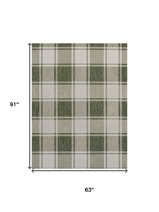 5' X 8' Green And Cream Gingham Indoor Outdoor Area Rug