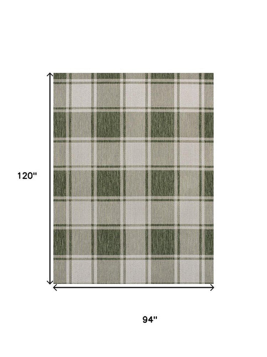 8' X 10' Green And Cream Gingham Indoor Outdoor Area Rug