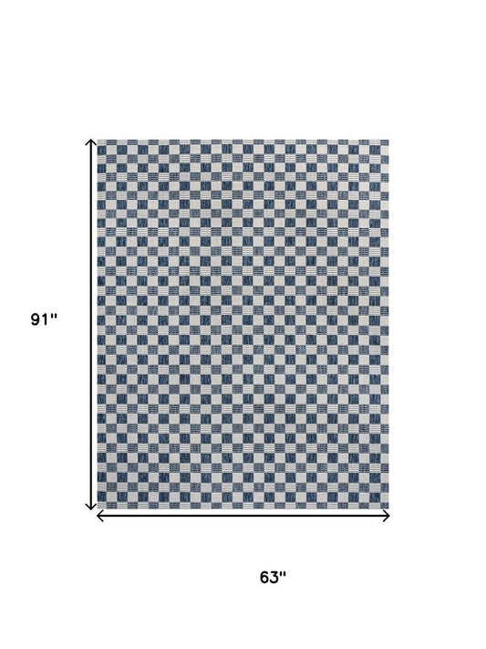 5' X 8' Navy Blue And Cream Geometric Indoor Outdoor Area Rug